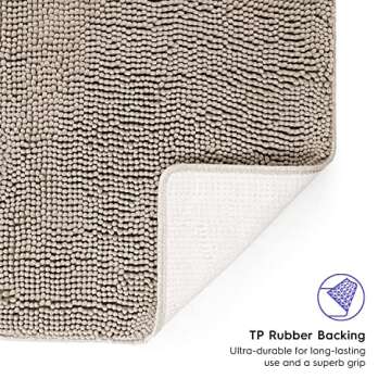 Tafts Bathroom Rugs, Extra-Thick Memory Foam Bath Mat, Ultra-Soft Chenille Microfiber, Highly Absorbent, Machine Washable, Shaggy Bath Mats for Bathroom, Non-Slip (27"x47") Almond Beige