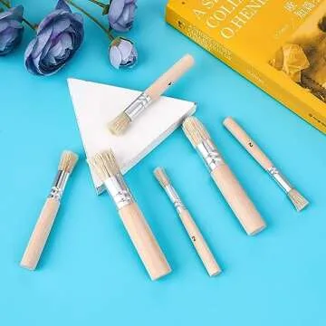6Pcs Wooden Stencil Brushes, Pure Natural Bristle Brush, Paint Brushes, Wood Wall Painting Bristle Template Set for Acrylic Oil Watercolor Art Painting Stencil Project DIY Craft
