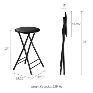 Folding Stool - Backless 24-Inch Stool with 225lb Capacity for Kitchen or Rec Room - Portable Indoor Counter Bar Stools by Lavish Home (Black)
