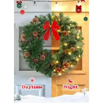 24 Inch Pre-Lit Handcrafted Christmas Wreath Decoration