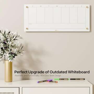 Glass Golden Weekly Dry Erase Calendar White Board for Wall, to Do List & 7 Days Planner Whiteboard ...