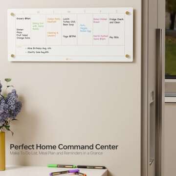 Glass Golden Weekly Dry Erase Calendar White Board for Wall, to Do List & 7 Days Planner Whiteboard for Home Office, 23x9.5, 4 Wet Erase Markers Included, Yeoux