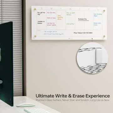 Glass Golden Weekly Dry Erase Calendar White Board for Wall, to Do List & 7 Days Planner Whiteboard for Home Office, 23x9.5, 4 Wet Erase Markers Included, Yeoux