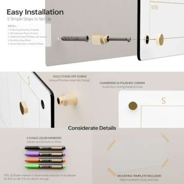 Glass Golden Weekly Dry Erase Calendar White Board for Wall, to Do List & 7 Days Planner Whiteboard for Home Office, 23x9.5, 4 Wet Erase Markers Included, Yeoux