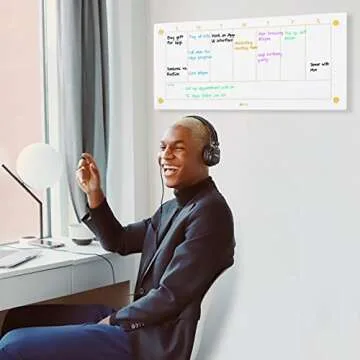 Glass Golden Weekly Dry Erase Calendar White Board for Wall, to Do List & 7 Days Planner Whiteboard for Home Office, 23x9.5, 4 Wet Erase Markers Included, Yeoux