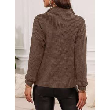 EVALESS Womens Fall Trendy 2024 Oversized Sweaters 1/4 Zipper Dressy Tops Lightweight Long Sleeve Sweaters Sexy V Neck Cable Knit Pullover Tops Business Casual Outfits for Women Work, Coffee Small