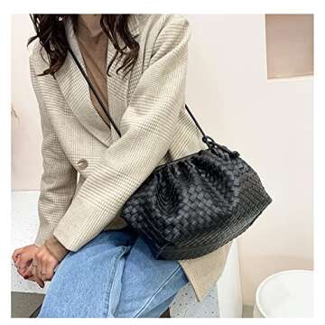NAARIIAN Women casual soft PU stripes woven bag | cloud dumpling Ruched clutch purses | chain should...