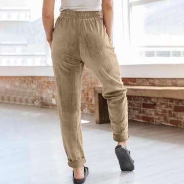 Women's Corduroy Pants Casual Straight Leg Pants Drawstring Elastic High Waist Pants Loose Fit Comfy Trousers with Pockets Corduroy Pants Women Work Pants Vintage High Waisted Corduroy Pants