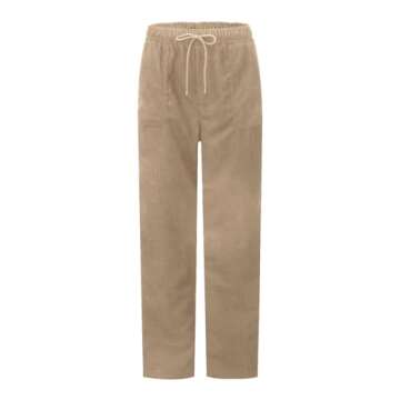 Women's Corduroy Pants Casual Straight Leg Pants Drawstring Elastic High Waist Pants Loose Fit Comfy Trousers with Pockets Corduroy Pants Women Work Pants Vintage High Waisted Corduroy Pants