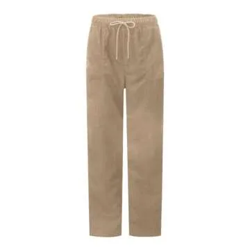 Women's Corduroy Pants Casual Straight Leg Pants Drawstring Elastic High Waist Pants Loose Fit Comfy Trousers with Pockets Corduroy Pants Women Work Pants Vintage High Waisted Corduroy Pants