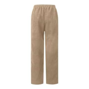 Women's Corduroy Pants Casual Straight Leg Pants Drawstring Elastic High Waist Pants Loose Fit Comfy Trousers with Pockets Corduroy Pants Women Work Pants Vintage High Waisted Corduroy Pants