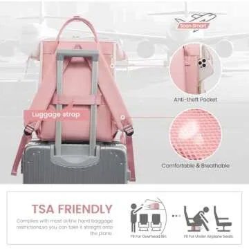 LOVEVOOK Leather Backpack for Women,18 inch Leather Laptop Backpack Women,Professional Work Backpack Nurse College Teacher Bag,Womens Laptop Tote Bag Computer Travel Backpack Purse,Beige White-Pink