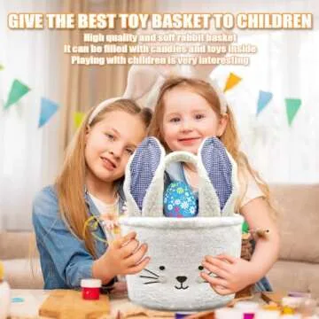Easter Basket Egg Hunt Bunny Baskets for Kids Boy Girls Baby with White Cute Rabbit Ears Soft Plush Empty Bucket Bag Personalized Storage Candy Gift Baby Shower Wedding Party Decoration Supplies