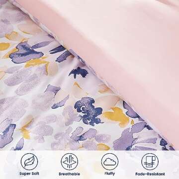 SLEEP ZONE King Size Comforter Set Bed in a Bag - All Season Bedding Comforter Sets 7 Pieces with 1 Comforter, 1 Fitted Sheet, 1 Flat Sheet, 2 Pillow Sham, 2 Pillowcase, Watercolor Floral Purple