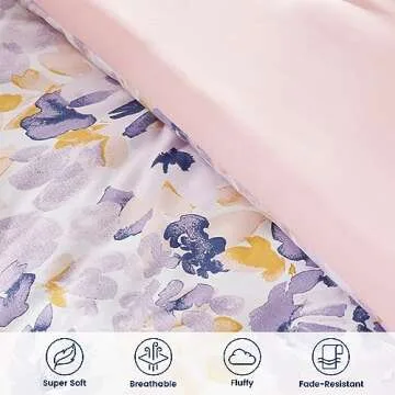SLEEP ZONE King Size Comforter Set Bed in a Bag - All Season Bedding Comforter Sets 7 Pieces with 1 Comforter, 1 Fitted Sheet, 1 Flat Sheet, 2 Pillow Sham, 2 Pillowcase, Watercolor Floral Purple
