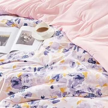 SLEEP ZONE King Size Comforter Set Bed in a Bag - All Season Bedding Comforter Sets 7 Pieces with 1 Comforter, 1 Fitted Sheet, 1 Flat Sheet, 2 Pillow Sham, 2 Pillowcase, Watercolor Floral Purple