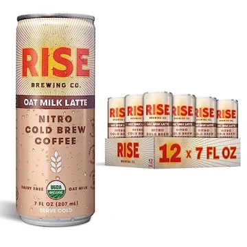 RISE Brewing Co. Oat Milk Nitro Cold Brew Latte, No Sugar Added, Vegan, Organic & Non-GMO, Low Acidi...