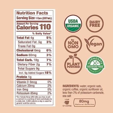 RISE Nitro Cold Brew Oat Milk Latte, Organic & Vegan, 12 Pack