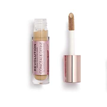 Revolution Beauty Conceal & Define - Vegan Full Coverage Concealer for Medium/Tan Skin, 0.14 Oz.