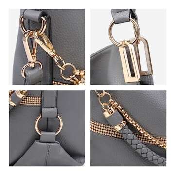 Dasein Purses for Women Vegan Leather Handbags Rhinestones Hobo Bags Tote Purse Shoulder Bag Ladies Handbag (Grey)