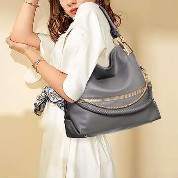 Dasein Purses for Women Vegan Leather Handbags Rhinestones Hobo Bags Tote Purse Shoulder Bag Ladies Handbag (Grey)