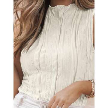 LILLUSORY Women's Mock Neck Business Casual Outfits Dressy Tank Tops Sleeveless Mock Neck Ruched Work Blouses Fitted 2025 Summer Trendy Going Out Shirts Teacher Office Clothes Beige S