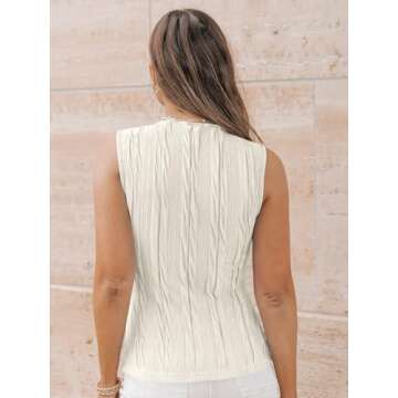 LILLUSORY Women's Mock Neck Business Casual Outfits Dressy Tank Tops Sleeveless Mock Neck Ruched Work Blouses Fitted 2025 Summer Trendy Going Out Shirts Teacher Office Clothes Beige S