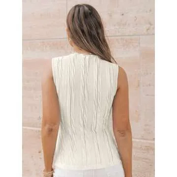 LILLUSORY Women's Mock Neck Business Casual Outfits Dressy Tank Tops Sleeveless Mock Neck Ruched Work Blouses Fitted 2025 Summer Trendy Going Out Shirts Teacher Office Clothes Beige S