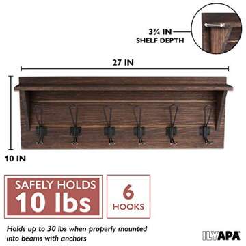 Ilyapa Espresso Coat Rack Wall Mount with Shelf - Stylish and Functional