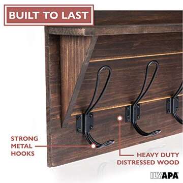 Ilyapa Espresso Coat Rack Wall Mount with Shelf