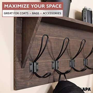 Ilyapa Espresso Coat Rack Wall Mount with Shelf