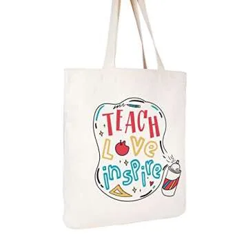 ELEGANTPARK Teach Love Inspire Bag Teacher Gifts for Women Appreciation Week Graduation Birthday Valentines Day Christmas Present Canvas Tote Shoulder Bag with Pocket Cotton