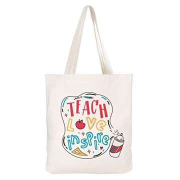 ELEGANTPARK Teach Love Inspire Bag Teacher Gifts for Women Appreciation Week Graduation Birthday Valentines Day Christmas Present Canvas Tote Shoulder Bag with Pocket Cotton