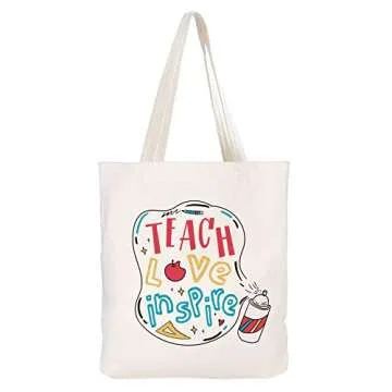 ELEGANTPARK Teach Love Inspire Bag Teacher Gifts for Women Appreciation Week Graduation Birthday Valentines Day Christmas Present Canvas Tote Shoulder Bag with Pocket Cotton
