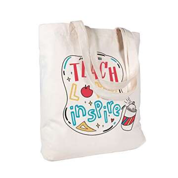 ELEGANTPARK Teach Love Inspire Bag Teacher Gifts for Women Appreciation Week Graduation Birthday Valentines Day Christmas Present Canvas Tote Shoulder Bag with Pocket Cotton
