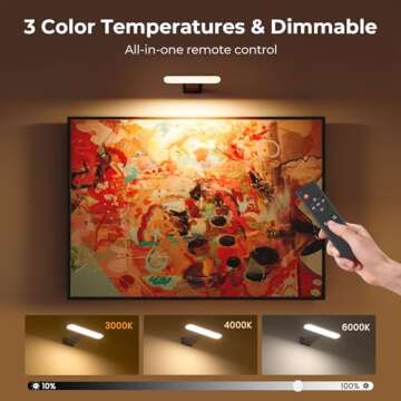 FULEN Rechargeable Picture Lights for Wall, Wall Lights Battery Powered with Remote, Art Lights for Paintings, Picture Frame Lights for Wall,Dart Board Light with 3 Color Temperatures,Black