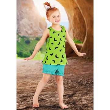 Flintstones Pebbles Costume for Girls - Kid's Flintstones Outfit - Child Cavewoman Costume - Officially Licensed L Green, Blue