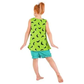 Flintstones Pebbles Costume for Girls - Kid's Flintstones Outfit - Child Cavewoman Costume - Officially Licensed L Green, Blue