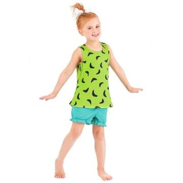Flintstones Pebbles Costume for Girls - Kid's Flintstones Outfit - Child Cavewoman Costume - Officially Licensed L Green, Blue