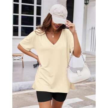 Ekouaer Womens Pajamas 2 Piece Lounge Sets Oversized V Neck T-Shirts Tops Biker Shorts Set Workout Reversible Tracksuit S-XXL