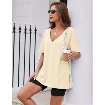 Ekouaer Womens Pajamas 2 Piece Lounge Sets Oversized V Neck T-Shirts Tops Biker Shorts Set Workout Reversible Tracksuit S-XXL