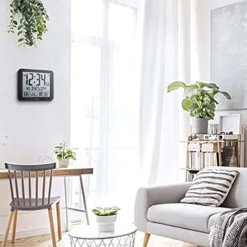 MARATHON Slim Jumbo Atomic Wall Clock, Black - Large Full Calendar Display, Alarm, Indoor Temperature & Humidity, Time in AM/PM or 24-Hour Format, Seven Time Zones