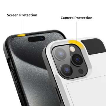 ACANDYA for iPhone 15 Pro Max Case with Card Holder Wallet Protective Case for Women Men Heavy Duty Shockproof Anti-Scratch Hidden Card Slot Dual Layer Cover for iPhone 15 Pro Max 6.7 inch Silver