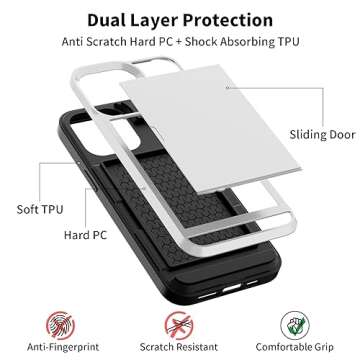 ACANDYA for iPhone 15 Pro Max Case with Card Holder Wallet Protective Case for Women Men Heavy Duty Shockproof Anti-Scratch Hidden Card Slot Dual Layer Cover for iPhone 15 Pro Max 6.7 inch Silver