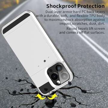 ACANDYA for iPhone 15 Pro Max Case with Card Holder Wallet Protective Case for Women Men Heavy Duty Shockproof Anti-Scratch Hidden Card Slot Dual Layer Cover for iPhone 15 Pro Max 6.7 inch Silver