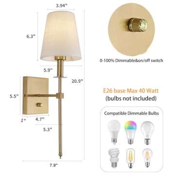 Rizzyluz Dimmable Wall Sconces Set of 2 Elegant Design
