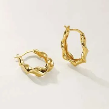 8YEARS Chunky Gold Hoop Earring for Women, 18K Gold Plated Lightweight Thick Gold Hoops Earrings, Hypoallergenic Gold Hoops Trendy Jewelry for Gift (Twisted Hoops)
