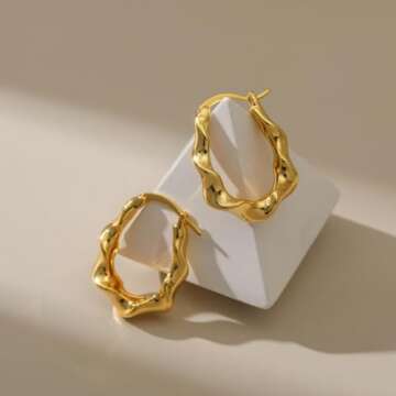 8YEARS Chunky Gold Hoop Earring for Women, 18K Gold Plated Lightweight Thick Gold Hoops Earrings, Hypoallergenic Gold Hoops Trendy Jewelry for Gift (Twisted Hoops)