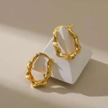 8YEARS Chunky Gold Hoop Earring for Women, 18K Gold Plated Lightweight Thick Gold Hoops Earrings, Hypoallergenic Gold Hoops Trendy Jewelry for Gift (Twisted Hoops)