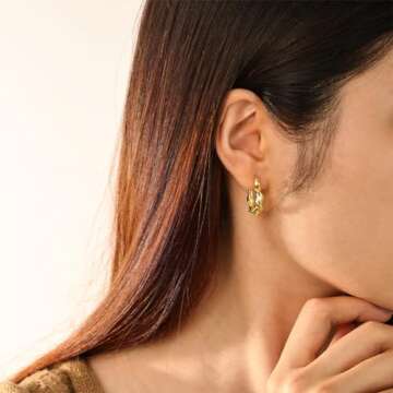 8YEARS Chunky Gold Hoop Earring for Women, 18K Gold Plated Lightweight Thick Gold Hoops Earrings, Hypoallergenic Gold Hoops Trendy Jewelry for Gift (Twisted Hoops)